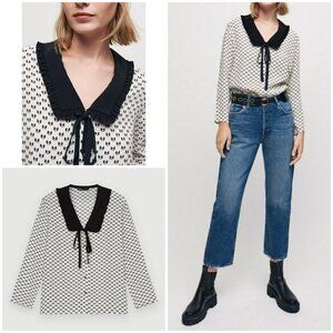 💕MAJE💕 Castel Bow Print Tie-Neck Blouse ~ Ecru Knots 3 = US Large NWOT